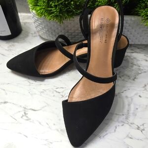 Call It Spring Black Pointed Toe Block Heel Slingback Pumps